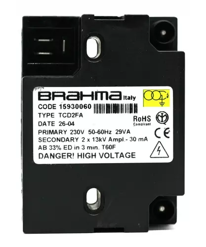 Zdjęcie produktu Transformator zapłonowy Brahma TCD2FA do palnika olejowego FBR G, GX